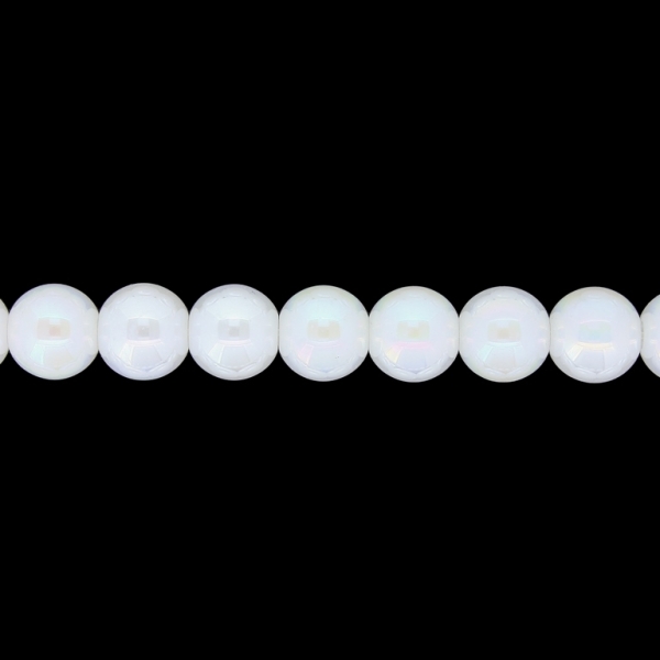 GLASS BEADS ON A STRING UV - BALL - SOLID - 10mm - WHITE (АВ) - STRING (80 pcs.) Hole-1.3mm