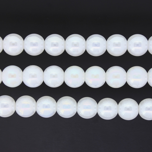 GLASS BEADS ON A STRING UV - BALL - SOLID - 10mm - WHITE (АВ) - PACKAGE (3х80 pcs.) Hole-1.3mm