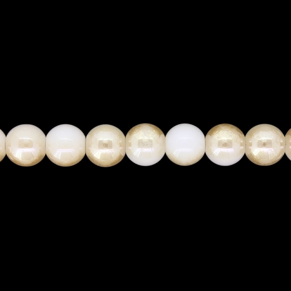 GLASS BEADS ON A STRING UV - BALL - SOLID - 10mm - ECRU AND BEIGE (LIGHT) (GLOSS) - STRING (80 pcs.) Hole-1.3mm