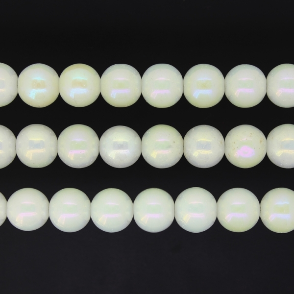 GLASS BEADS ON A STRING UV - BALL - SOLID - 10mm - ECRU (LIGHT) (АВ) - PACKAGE (3х80 pcs.) Hole-1.3mm