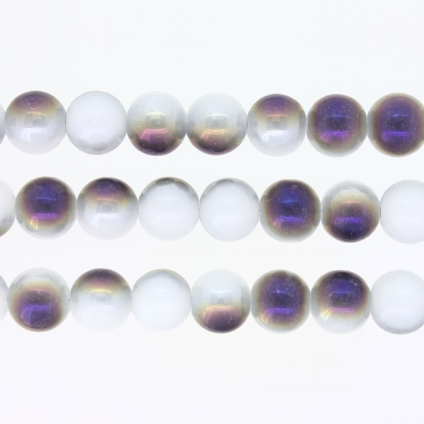 GLASS BEADS ON A STRING UV - BALL - SOLID - 10mm - GRAY AND PURPLE (RAINBOW) - PACKAGE (3х80 pcs.) Hole-1.3mm