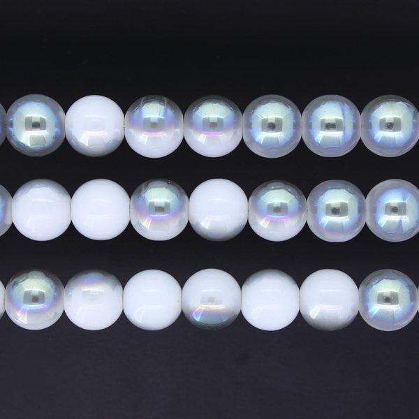 GLASS BEADS ON A STRING UV - BALL - SOLID - 10mm - GRAY (LIGHT) AND GRAY (RAINBOW) - PACKAGE (3х80 pcs.) Hole-1.3mm