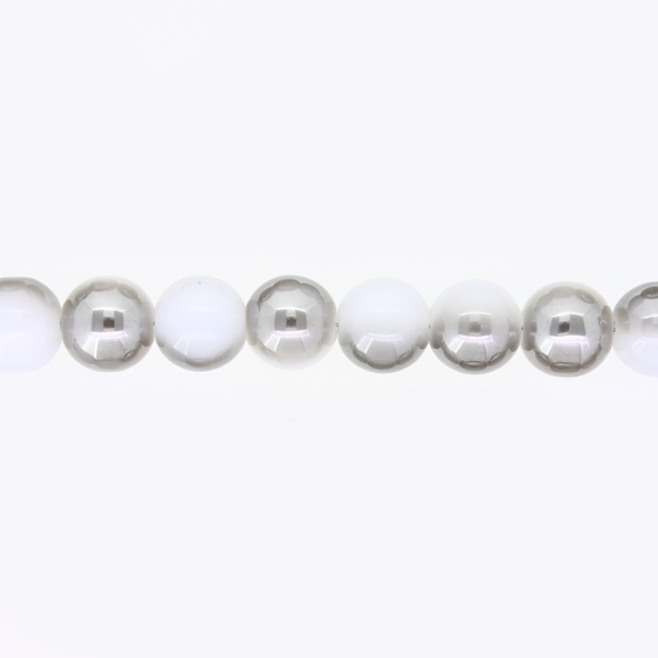 GLASS BEADS ON A STRING UV - BALL - SOLID - 10mm - GRAY (LIGHT) AND SILVER (METALLIC) - STRING (80 pcs.) Hole-1.3mm