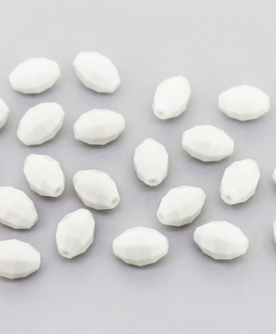 OPAQUE PLASTIC BEADS - ELLIPTICAL FACETED 02 - 10.5x7mm WHITE С01 - 50g Hole-1.5mm (170pcs.)