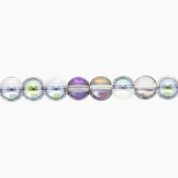 GLASS BEADS ON A STRING UV - BALL - TRANSPARENT - 10mm - GRAY (LIGHT) AND GREEN (RAINBOW) - STRING (80 pcs.) Hole-1.3mm