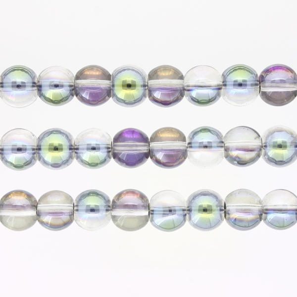 GLASS BEADS ON A STRING UV - BALL - TRANSPARENT - 10mm - GRAY (LIGHT) AND GREEN (RAINBOW) - PACKAGE (3х80 pcs.) Hole-1.3mm