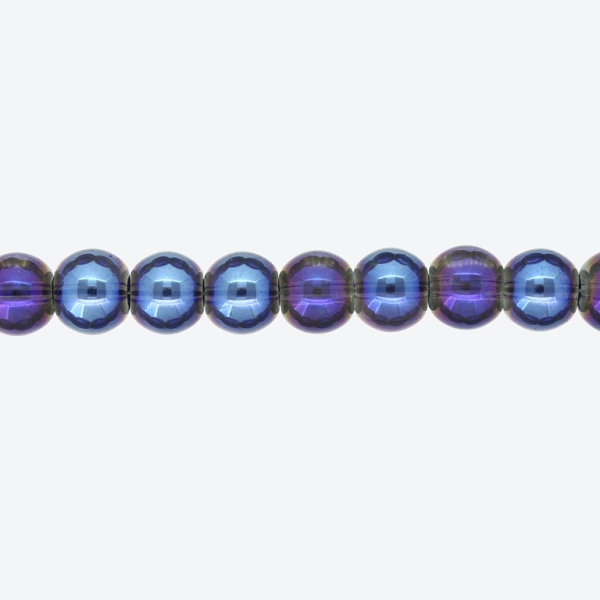 GLASS BEADS ON A STRING UV - BALL - TRANSPARENT - 10mm - BLUE (DARK) (RAINBOW) - STRING (80 pcs.) Hole-1.3mm