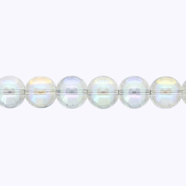 GLASS BEADS ON A STRING UV - BALL - TRANSPARENT - 12mm - BEIGE AND BLUE (RAINBOW) - STRING (65 pcs.) Hole-1.3mm