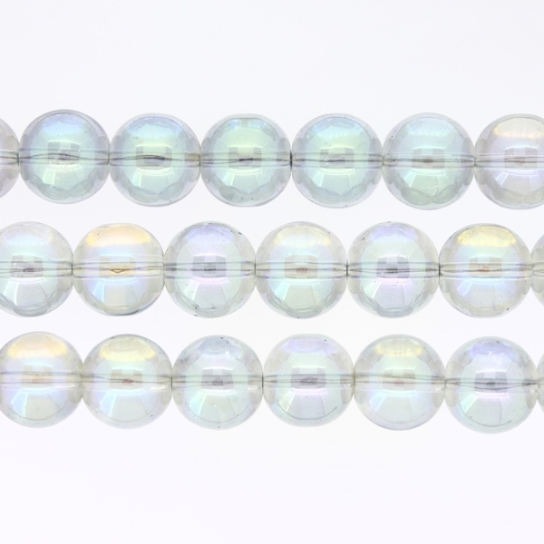 GLASS BEADS ON A STRING UV - BALL - TRANSPARENT - 12mm - BEIGE AND BLUE (RAINBOW) - PACKAGE (3х65 pcs.) Hole-1.3mm