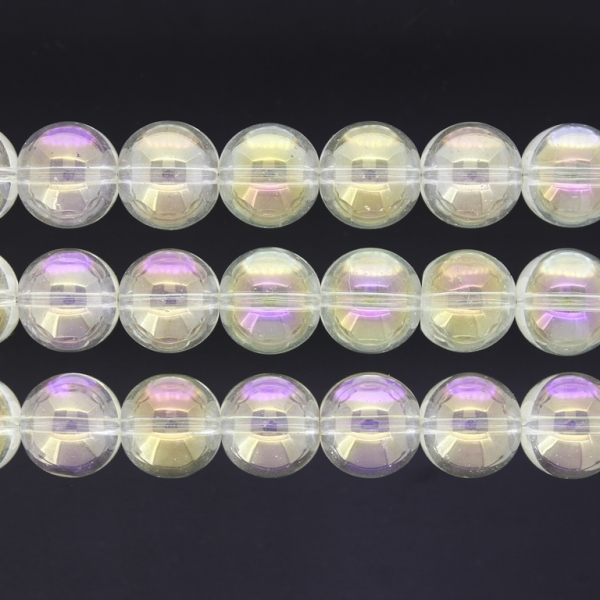 GLASS BEADS ON A STRING UV - BALL - TRANSPARENT - 12mm - YELLOW (LIGHT) (АВ) - PACKAGE (3х65 pcs.) Hole-1.3mm