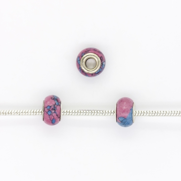 PANDORA TYPE BEADS - CERAMIC - CIRCLE - 14x9mm BLUE-PINK (DARK) 29 - PACKAGE 50pcs. Hole-5.0mm