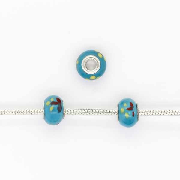 PANDORA TYPE BEADS - CERAMIC - CIRCLE - 14x10mm BLUE-RED-YELLOW 41 - 5pcs. Hole-5.0mm