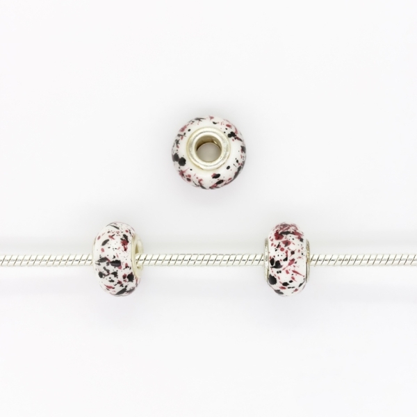 PANDORA TYPE BEADS - CERAMIC - CIRCLE - 15x9mm WHITE-BORDEAUX-BLACK 34 - PACKAGE 50pcs. Hole-5.0mm