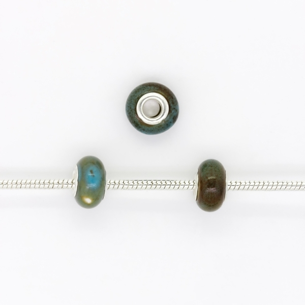 PANDORA TYPE BEADS - CERAMIC - CIRCLE - 15x9mm BLUE-GREEN-BROWN 28 - 5pcs. Hole-5.0mm