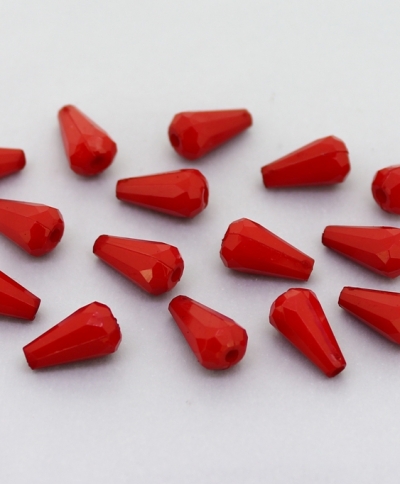 OPAQUE PLASTIC BEADS - DROP FACETED - 11x6mm RED С07 - PACKAGE 500g Hole-1.8mm (2300pcs.)