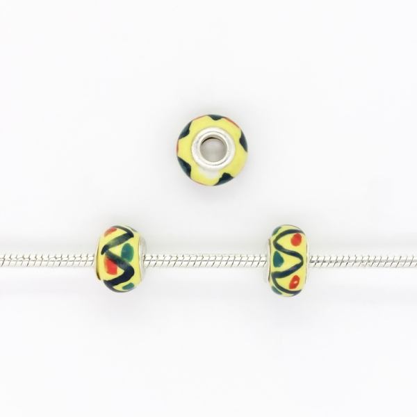 PANDORA TYPE BEADS - CERAMIC - CIRCLE - 14x10mm YELLOW-BLACK-GREEN (DARK)-ORANGE (DARK) 27 - 5pcs. Hole-5.0mm