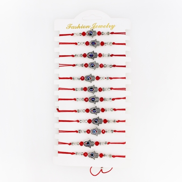 JEWELRY - MACRAME BRACELET - THE HAND OF FATIMA G109 - RED - PACKAGE 12pcs.