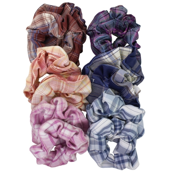 JEWELRY - ACCESSORY FOR HAIR - SCRUNCHIE - POLYESTER COUNTRY CHECK PATTERN - 10cm MIX 01 - PACKAGE (12 pcs.)