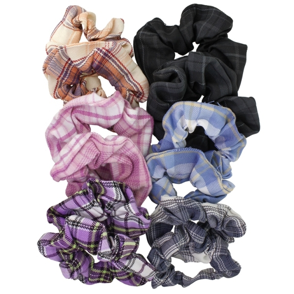 JEWELRY - ACCESSORY FOR HAIR - SCRUNCHIE - POLYESTER COUNTRY CHECK PATTERN - 10cm MIX 02 - PACKAGE (12 pcs.)