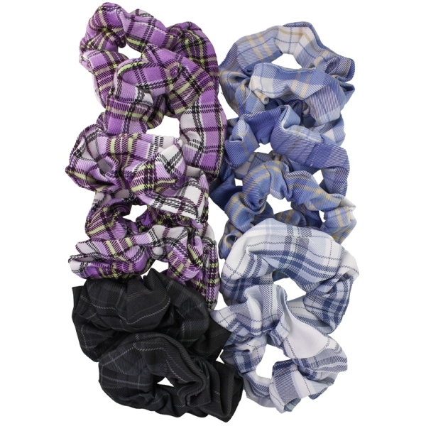 JEWELRY - ACCESSORY FOR HAIR - SCRUNCHIE - POLYESTER COUNTRY CHECK PATTERN - 10cm MIX 03 - PACKAGE (12 pcs.)