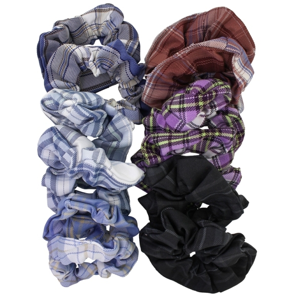 JEWELRY - ACCESSORY FOR HAIR - SCRUNCHIE - POLYESTER COUNTRY CHECK PATTERN - 10cm MIX 04 - PACKAGE (12 pcs.)