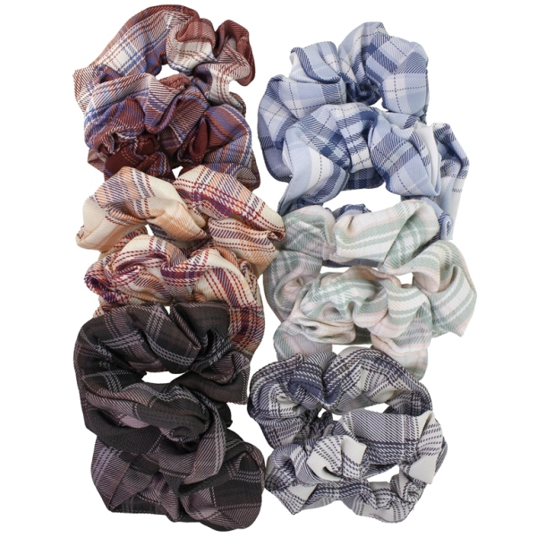 JEWELRY - ACCESSORY FOR HAIR - SCRUNCHIE - POLYESTER COUNTRY CHECK PATTERN - 10cm MIX 05 - PACKAGE (12 pcs.)