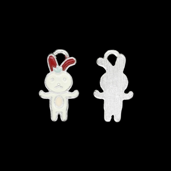 METAL BEADS WITH ENAMEL - UV - PENDANT - RABBIT 05 - 12x21x2mm WHITE-RED-PINK-BLUE (LIGHT) - PACKAGE 40pcs. Hole-2.5mm