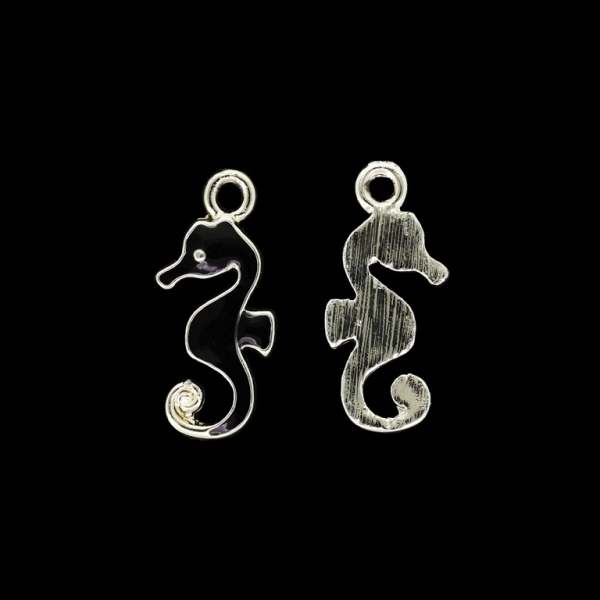 METAL BEADS WITH ENAMEL - UV - PENDANT - SEAHORSE 01 - 10x23x2mm GOLD AND BLACK - PACKAGE 40pcs. Hole-2.2mm