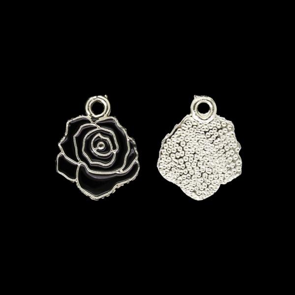 METAL BEADS WITH ENAMEL - UV - PENDANT - ROSE 03 - 14x18x2mm GOLD AND BLACK - PACKAGE 40pcs. Hole-2.2mm