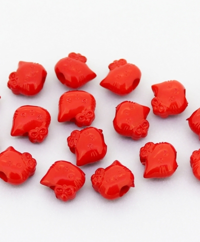 OPAQUE PLASTIC BEADS - KITTY - 8.5x9x6mm RED С07 - PACKAGE 500g Hole-3.0mm (1950pcs.)