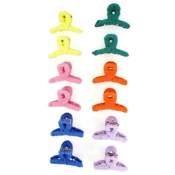 JEWELRY - BRACKET - CLAW HAIR CLIP WITH TEXTILE - MODEL 13 - 4.5x3.0x3.0cm MIX COLORS 06 - PACKAGE 12pcs.