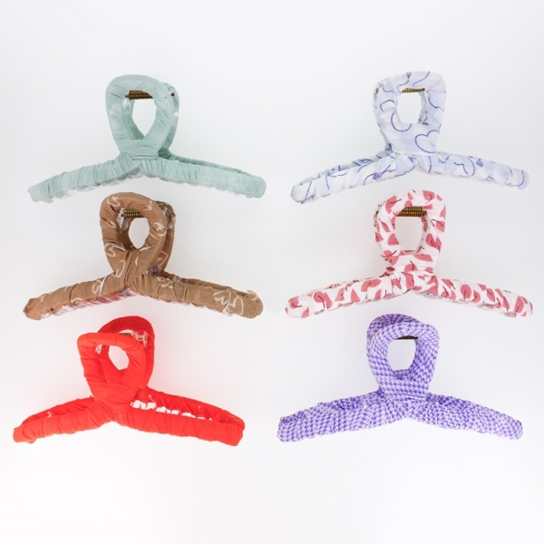 JEWELRY - BRACKET - CLAW HAIR CLIP WITH TEXTILE - MODEL 13 - 11x5.6x3.5cm MIX COLORS 03 - PACKAGE 12pcs.