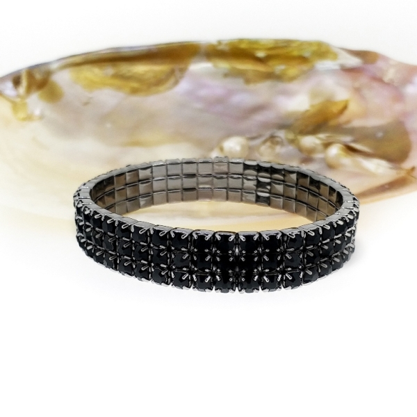 JEWELRY - ELASTIC BRACELET WITH CRYSTALS G120 - 3 ROWS - BLACK - 1pc.