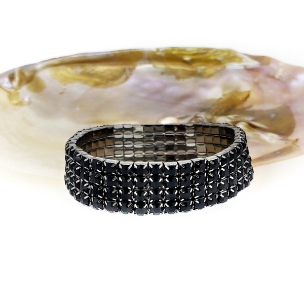 JEWELRY - ELASTIC BRACELET WITH CRYSTALS G120 - 4 ROWS - BLACK - 1pc.