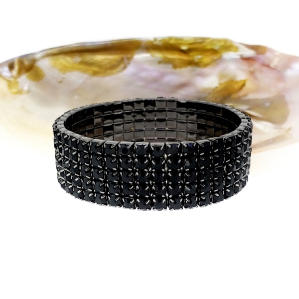 JEWELRY - ELASTIC BRACELET WITH CRYSTALS G120 - 5 ROWS - BLACK - 1pc.