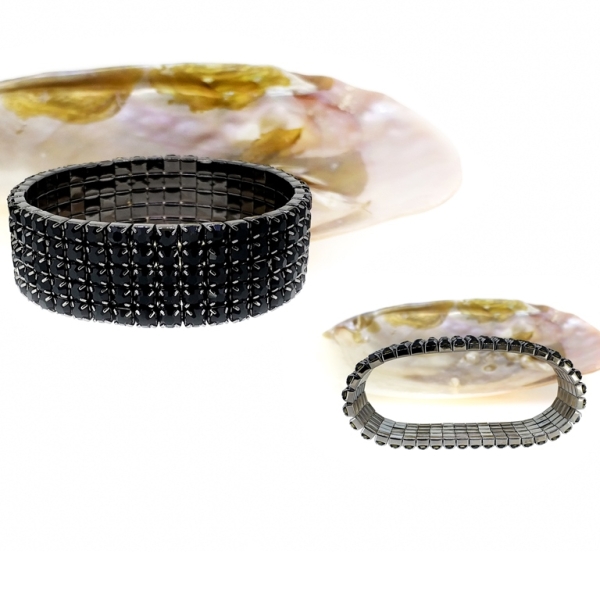 JEWELRY - ELASTIC BRACELET WITH CRYSTALS G120 - 5 ROWS - BLACK - PACKAGE 12pcs.