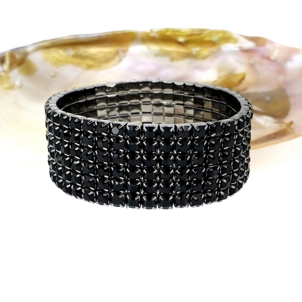 JEWELRY - ELASTIC BRACELET WITH CRYSTALS G120 - 6 ROWS - BLACK - 1pc.