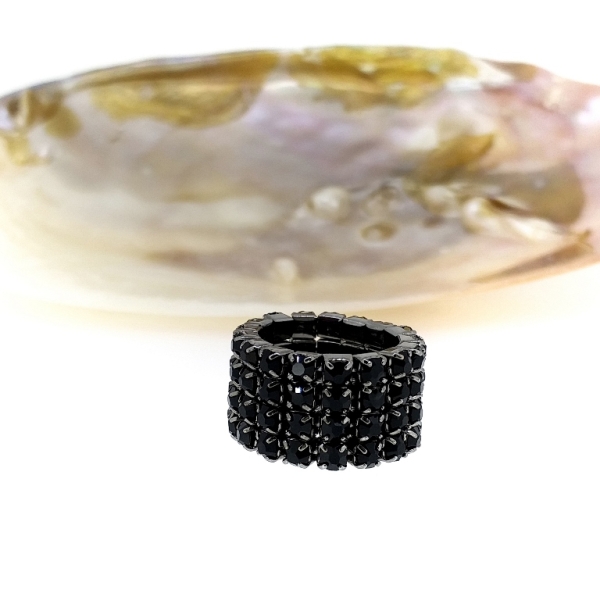 JEWELRY - ELASTIC RING WITH CRYSTALS G120 - 4 ROWS - BLACK - PACKAGE 12pcs.