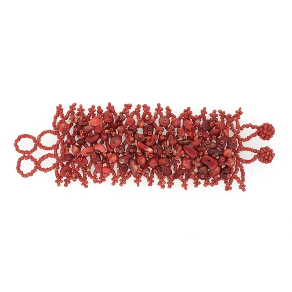 JEWELRY - BRACELET- NATURAL STONE AND SEED BEADS G121 - CORAL - 18x6cm RED - 1pc.