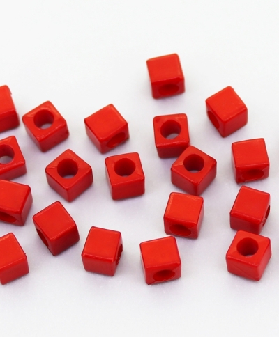 OPAQUE PLASTIC BEADS - CUBE - 6x6mm RED С07 - PACKAGE 500g Hole-3.5mm (3050pcs.)