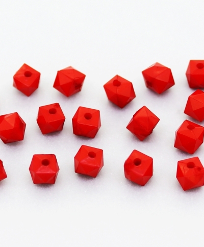 OPAQUE PLASTIC BEADS - CUBE FACETED - 5x6mm RED С07 - PACKAGE 500g Hole-1.5mm (5050pcs.)