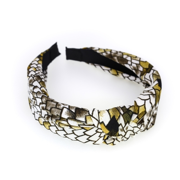 JEWELRY - ACCESSORY FOR HAIR - TIARA TEXTILE WITH KNOT D025 - DRAGON PRINT 01 - WHITE-YELLOW (DARK) - 1pc.