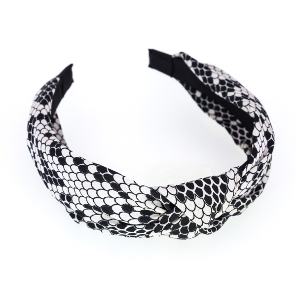 JEWELRY - ACCESSORY FOR HAIR - TIARA TEXTILE WITH KNOT D025 - SNAKE PRINT 01 - WHITE-BLACK - 1pc.