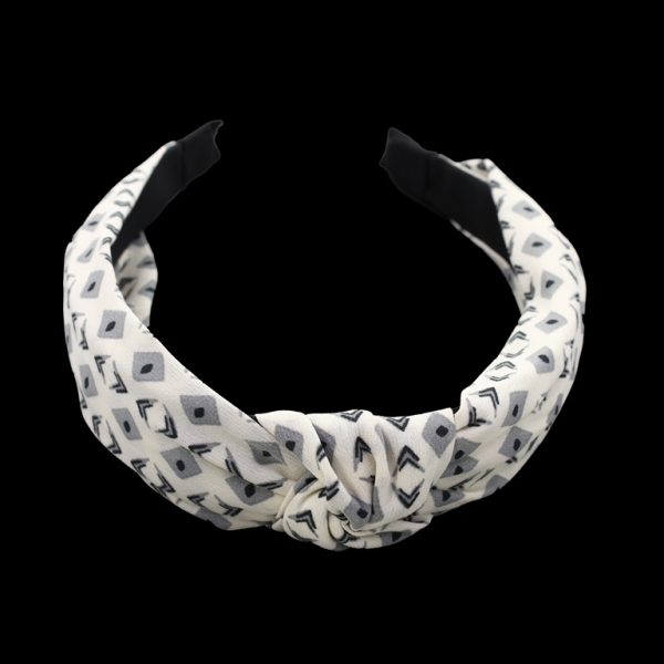 JEWELRY - ACCESSORY FOR HAIR - TIARA TEXTILE WITH KNOT D025 - RHOMBUS 01 - ECRU (LIGHT)-GRAY-BLACK - 1pc.