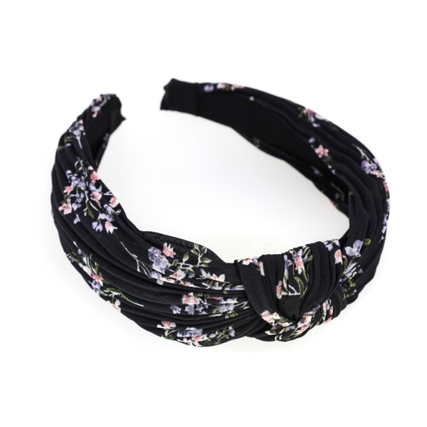 JEWELRY - ACCESSORY FOR HAIR - TIARA TEXTILE WITH KNOT D025 - FLOWERS 01 - BLACK-PINK-PURPLE - PACKAGE 6pcs.