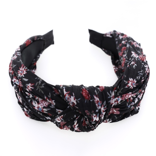 JEWELRY - ACCESSORY FOR HAIR - TIARA TEXTILE WITH KNOT D025 - FLOWERS 08 - BLACK-WHITE-PINK (DARK)-RED - PACKAGE 6pcs.