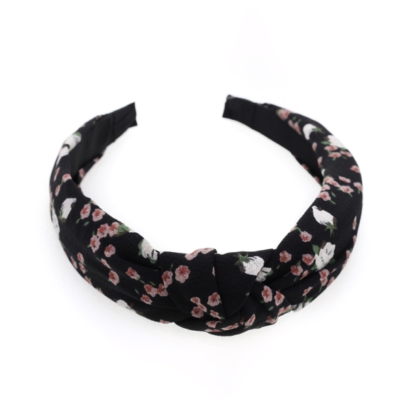 JEWELRY - ACCESSORY FOR HAIR - TIARA TEXTILE WITH KNOT D025 - FLOWERS 09 - BLACK-WHITE-PINK-GREEN - PACKAGE 6pcs.