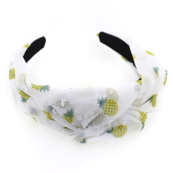 JEWELRY - ACCESSORY FOR HAIR - TIARA TEXTILE WITH KNOT D026 - PINEAPPLE 01 - WHITE-YELLOW-GREEN - 1pc.