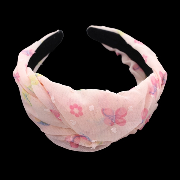 JEWELRY - ACCESSORY FOR HAIR - TIARA TEXTILE WITH KNOT D026 - BUTTERFLIES 01 - PEACH-PINK-YELLOW - PACKAGE 6pcs.