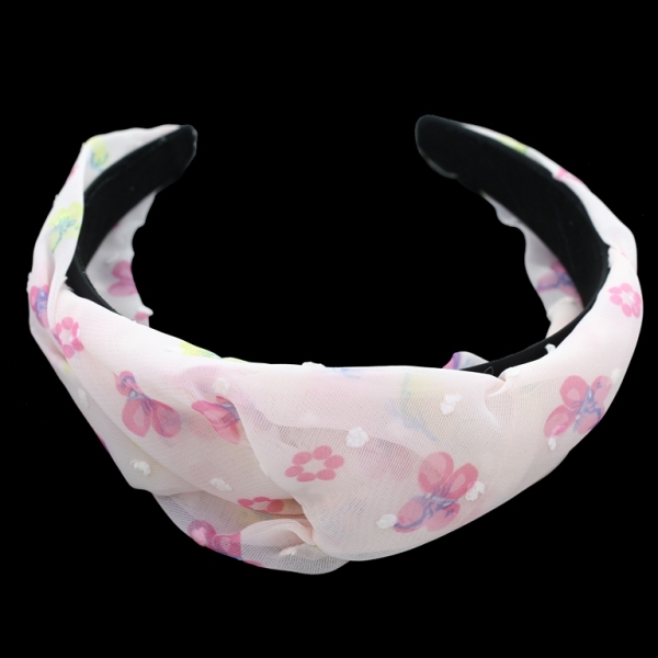 JEWELRY - ACCESSORY FOR HAIR - TIARA TEXTILE WITH KNOT D026 - BUTTERFLIES 01 - PINK (LIGHT)-PINK-YELLOW - 1pc.